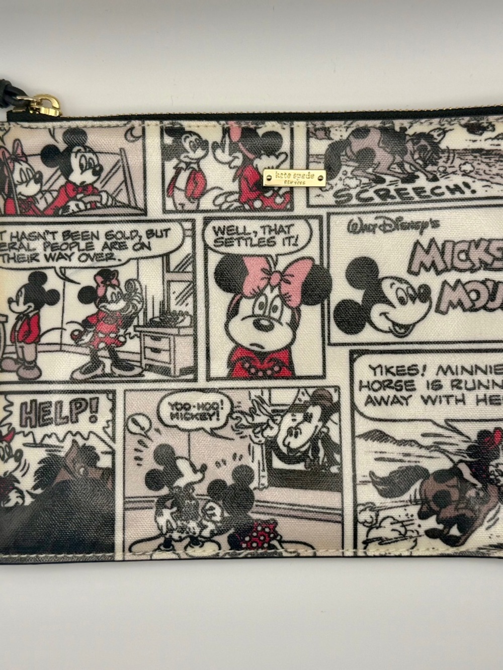 Kate Spade New York Disney Retired Mickey & Minnie Comic Print Zip Wristlet